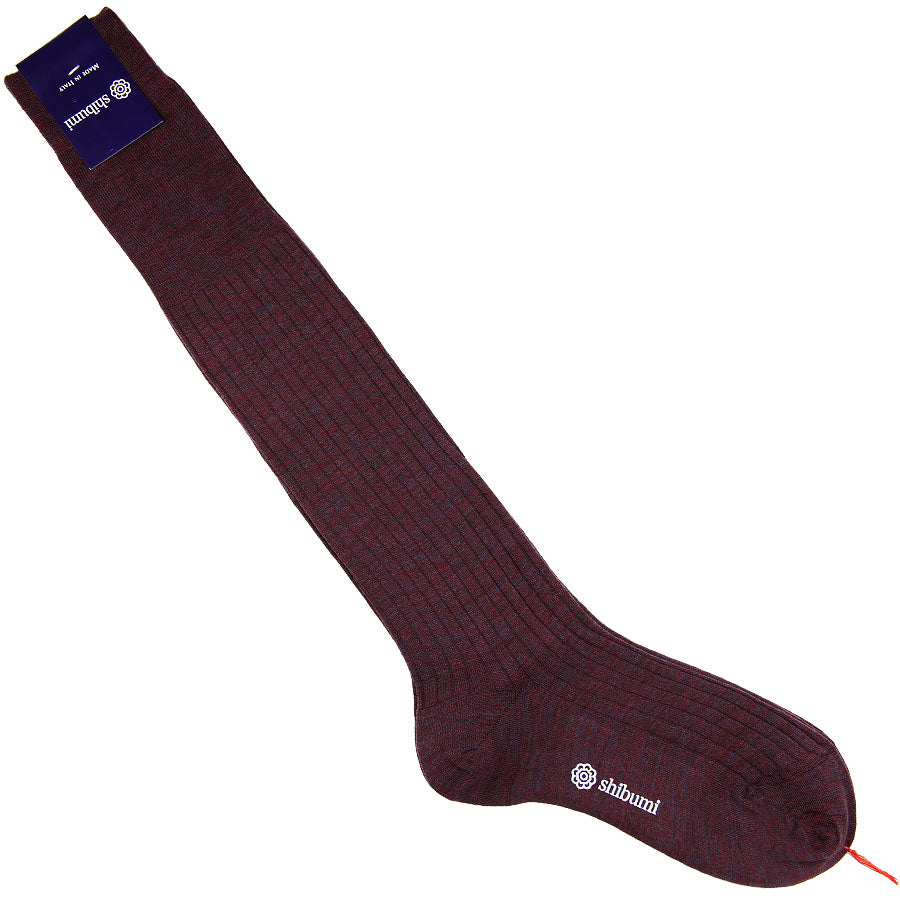 Knee Socks - Ribbed - Burgundy - Wool