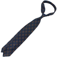 Printed Grossa Grenadine Silk Tie - Navy - Hand-Rolled