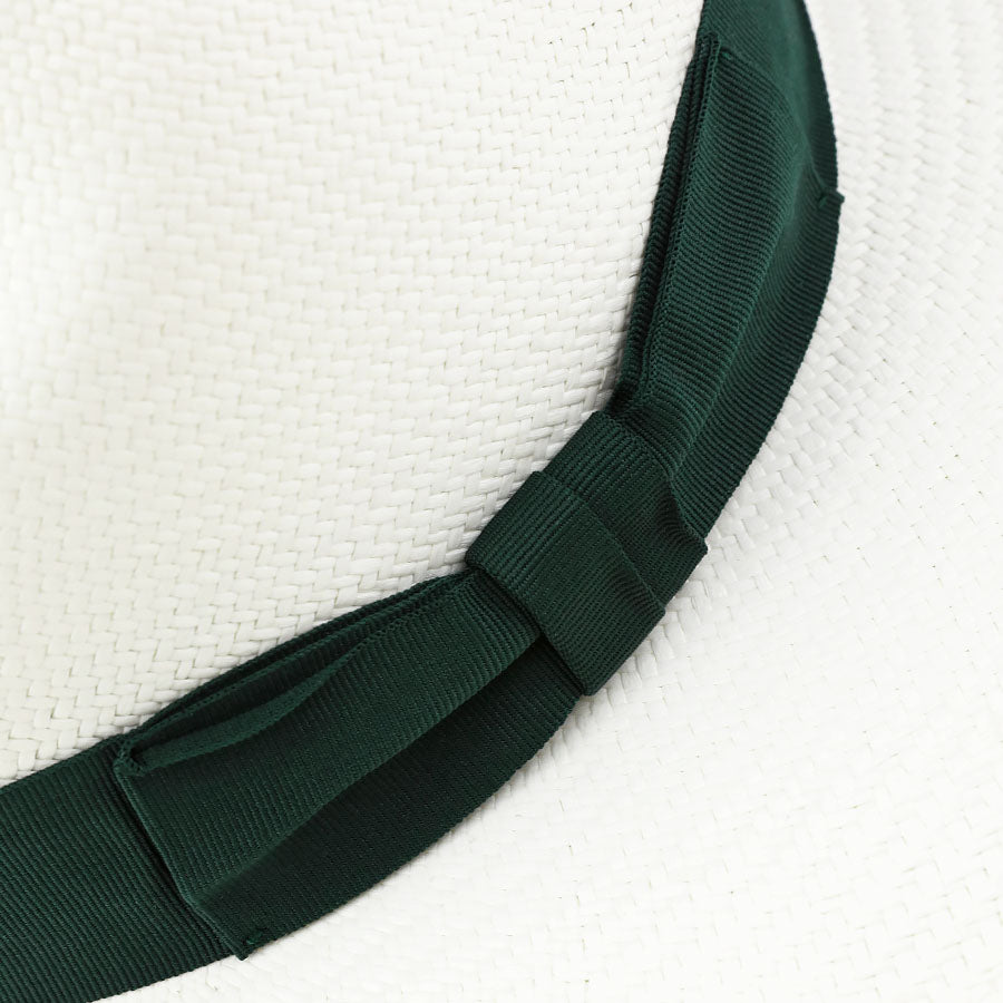 Panama Hat - Ivory - Forest Green Ribbon - Llano