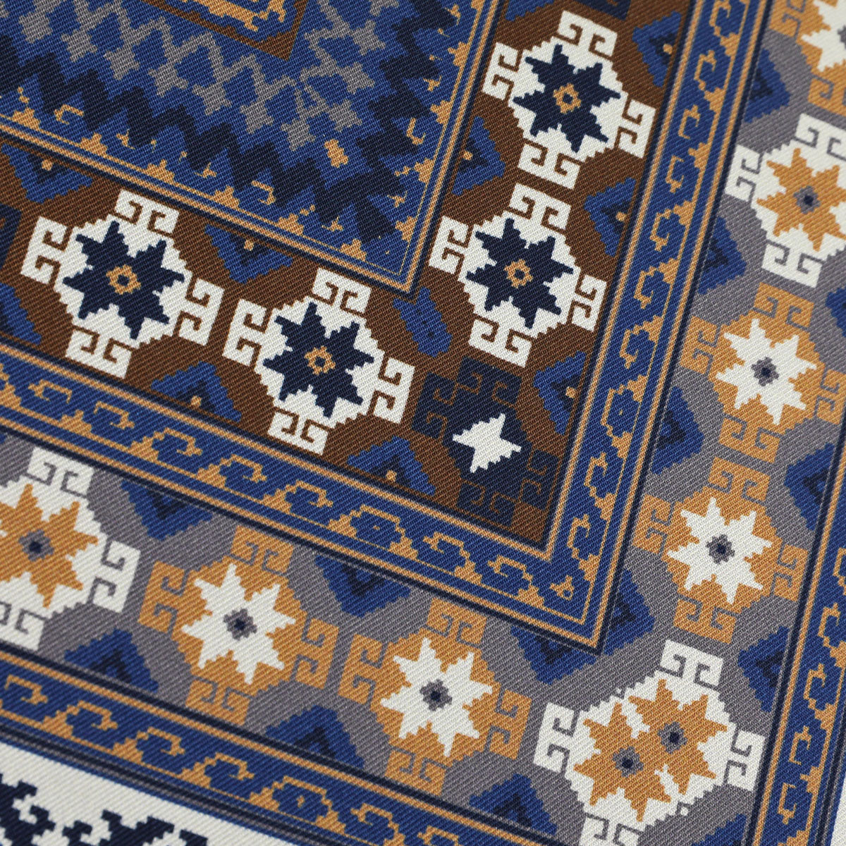 8 Bit Motif Silk Pocket Square - Grey / Brown - 40x40cm