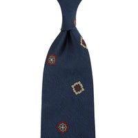 Floral Boucle Silk Tie - Navy - Hand-Rolled