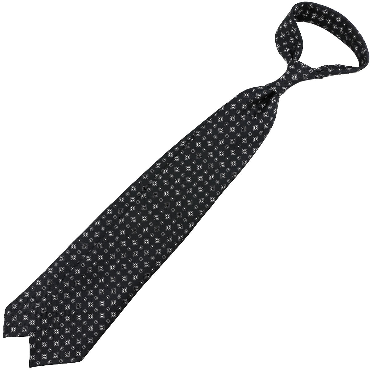 Floral Printed Silk Tie - Black - Hand-Rolled