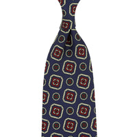 Floral Printed Silk Tie - Navy - Hand-Rolled