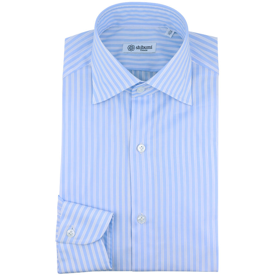 Poplin Semi Spread Shirt - Blue / White - Ticking Stripe