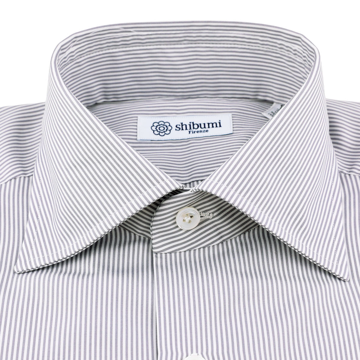 Poplin Semi Spread Shirt - White / Light Grey - Hairline Stripe