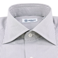 Poplin Semi Spread Shirt - White / Light Grey - Hairline Stripe