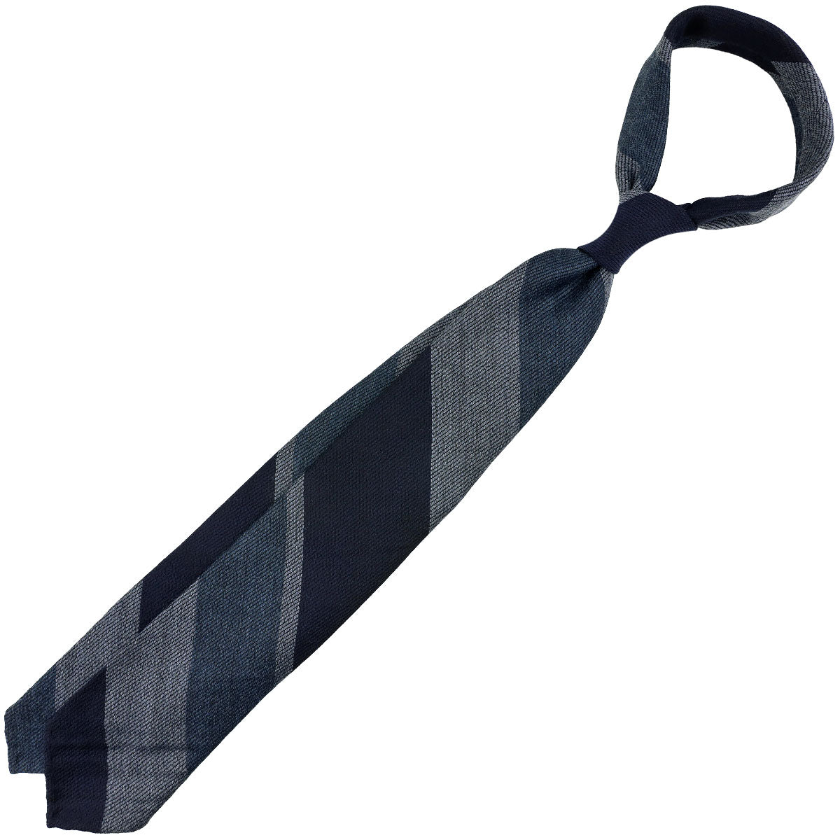 Striped Wool Tie - Navy / Denim / Grey - Hand-Rolled