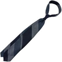 Striped Wool Tie - Navy / Denim / Grey - Hand-Rolled