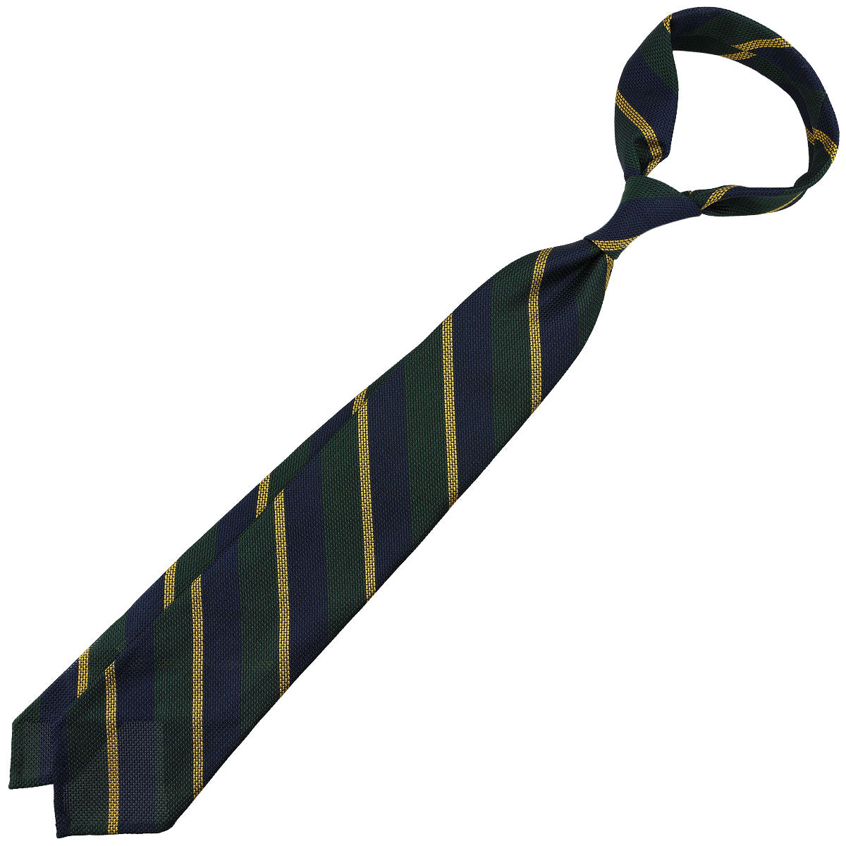 Striped Fina Grenadine Silk Tie - Navy / Forest / Yellow