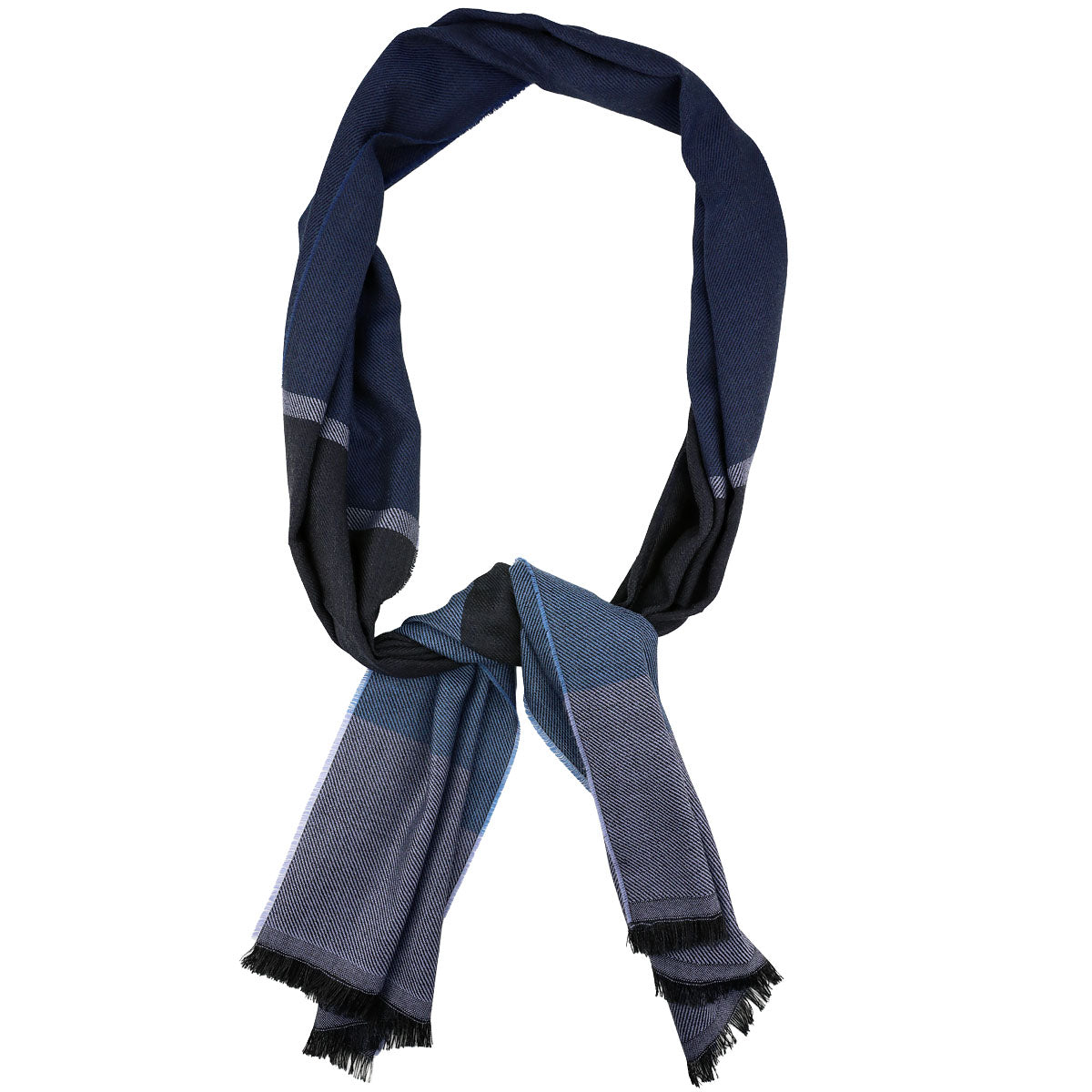Striped Wool Scarf - Navy / Denim / Blue