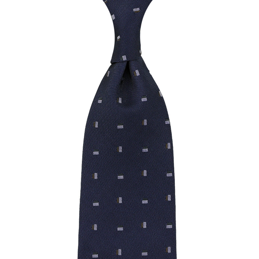 Geometrical Jacquard Silk Tie - Navy - Hand-Rolled