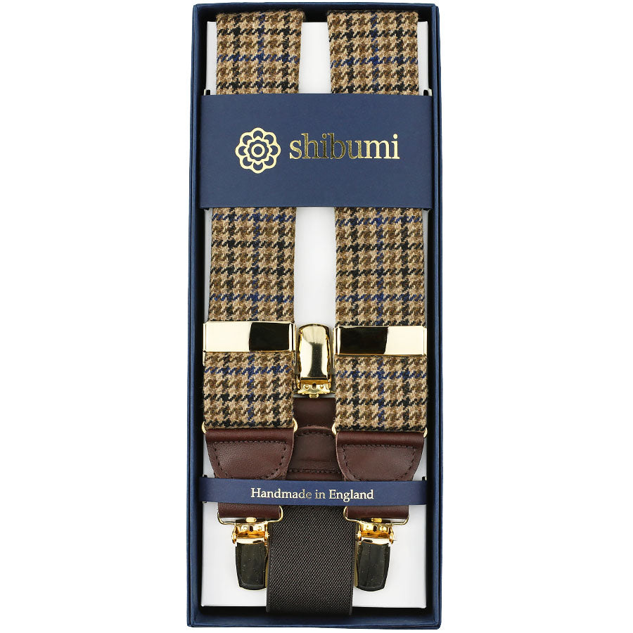 A. Moon Wool Clips Braces - Beige Houndstooth