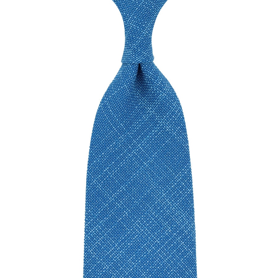 Hopsack Wool Tie - Ocean - Hand-Rolled