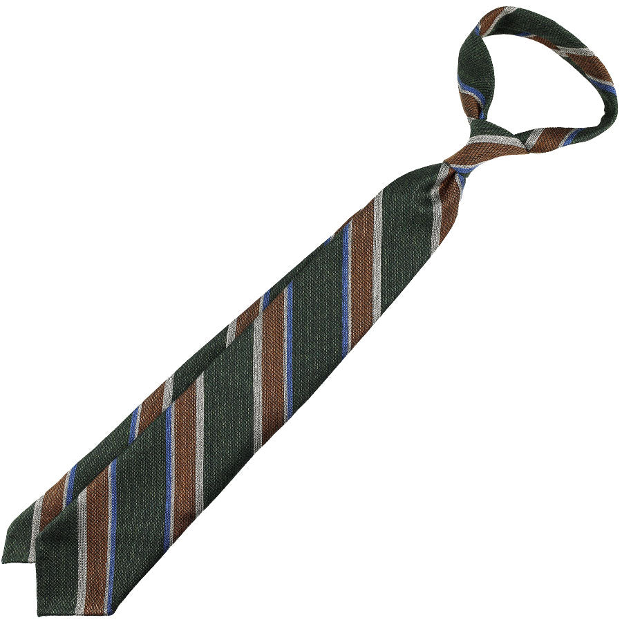 Striped Silk / Wool / Cotton Tie - Forest