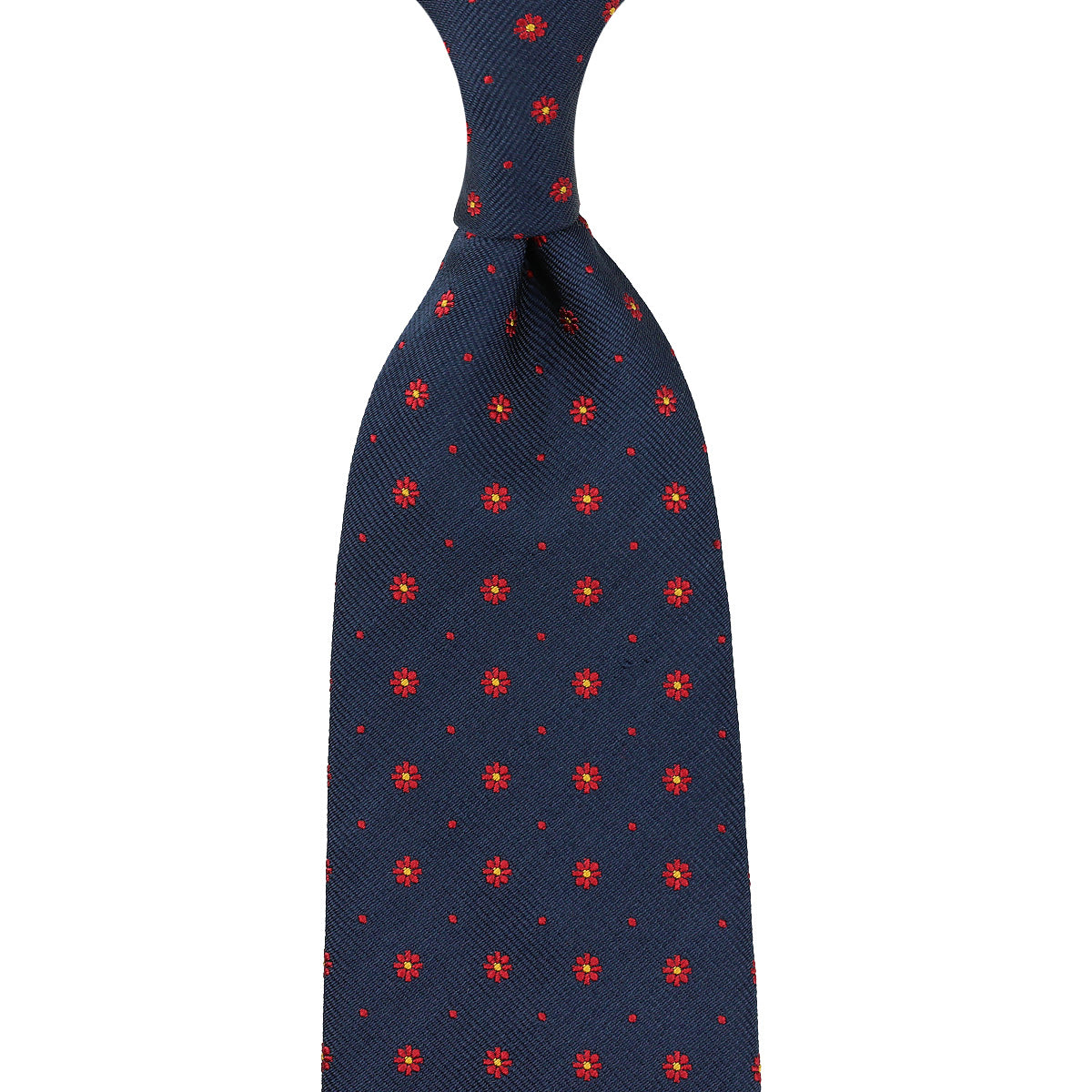 Floral Jacquard Silk Tie - Navy - Hand-Rolled
