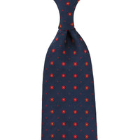 Floral Jacquard Silk Tie - Navy - Hand-Rolled