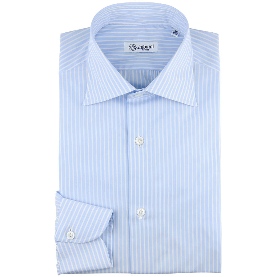 Poplin Semi Spread Shirt - Sky Blue / White - Reverse Stripe