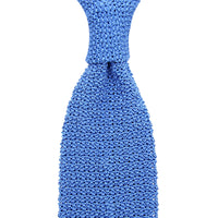 Crunchy Silk Knit Tie - Azure