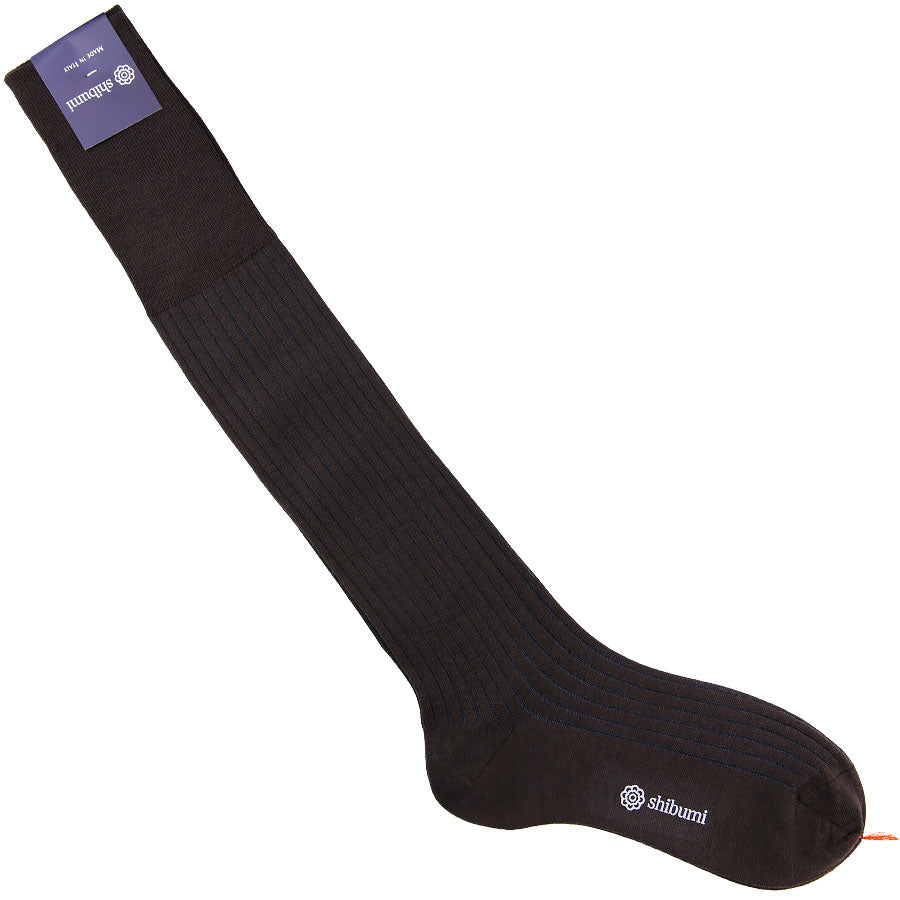 Knee Socks - Shadow Stripes - Espresso / Blue - Wool