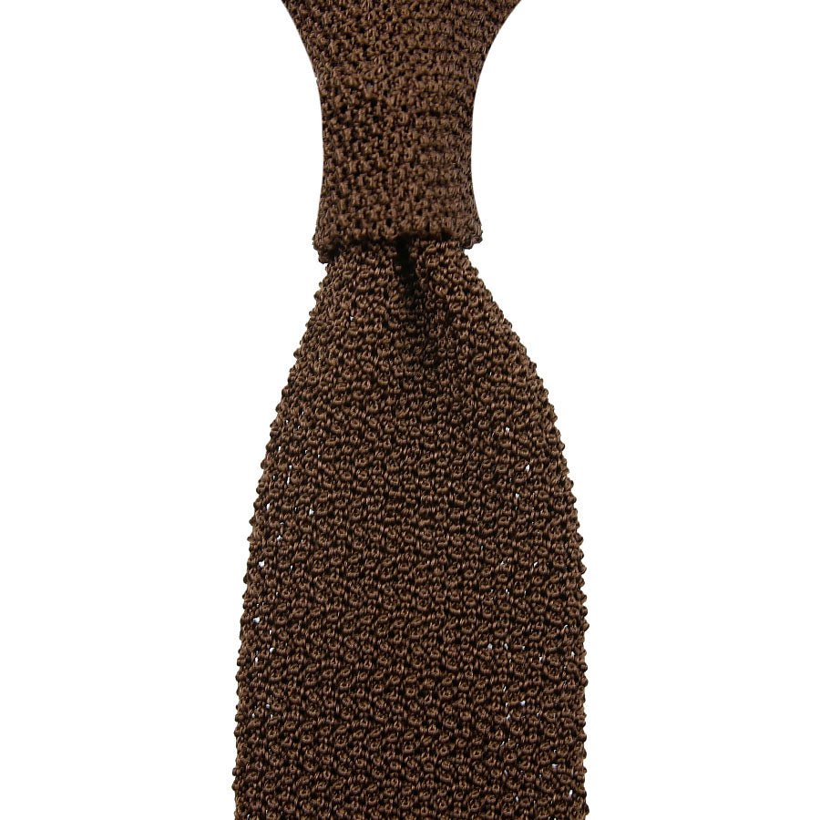Crunchy Silk Knit Tie - Brown