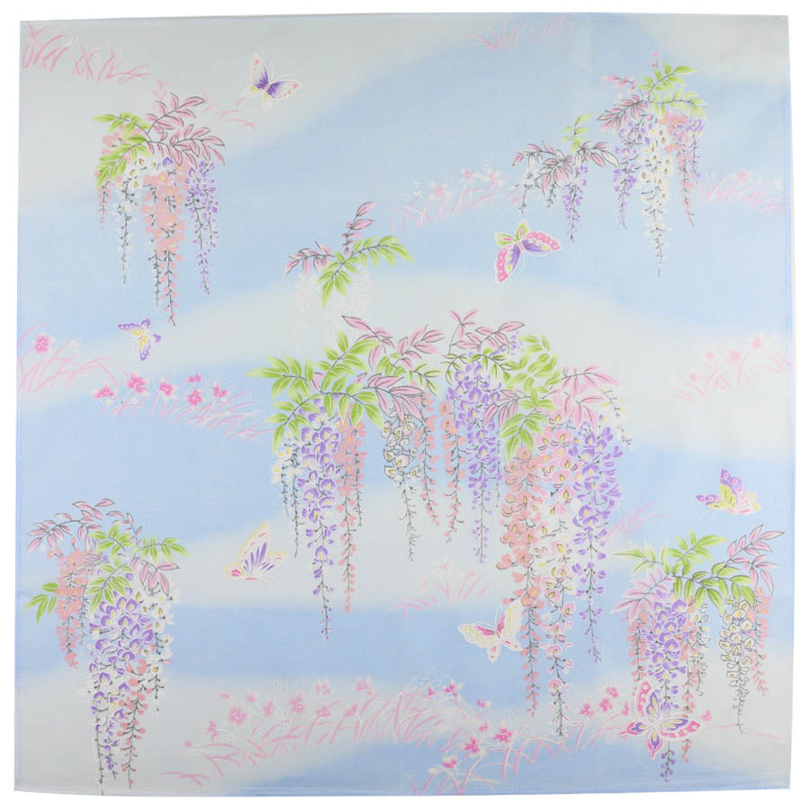 Floral Motif Cotton Handkerchief - Sky