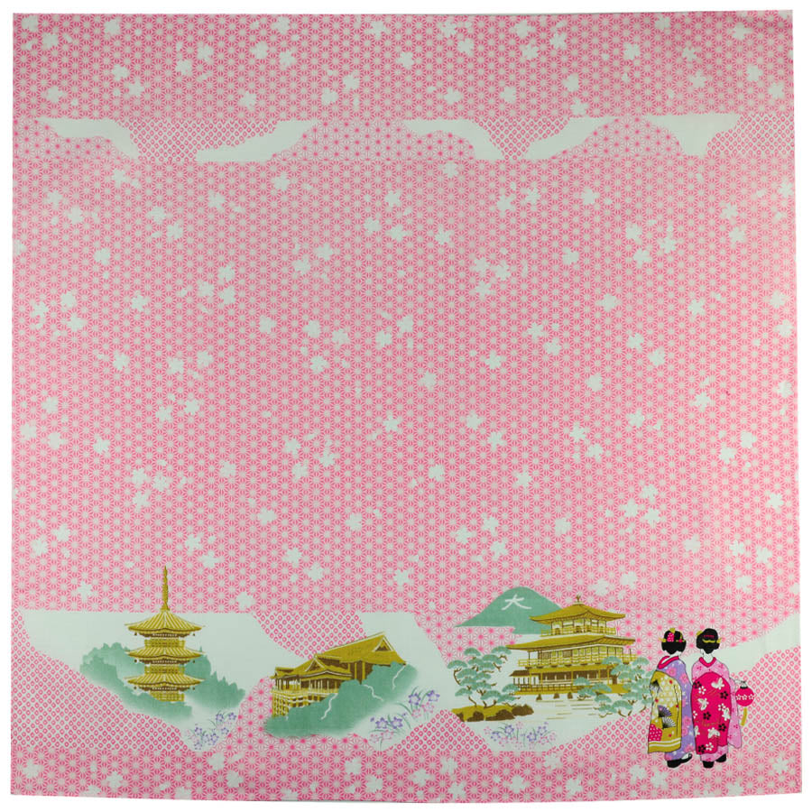 Maiko Motif Cotton Handkerchief - Pink