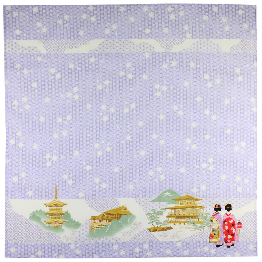 Maiko Motif Cotton Handkerchief - Lavender