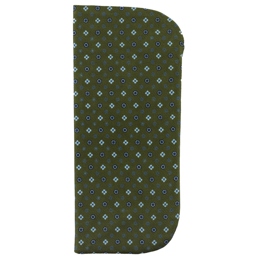 Floral Printed Silk Glasses Case - Olive