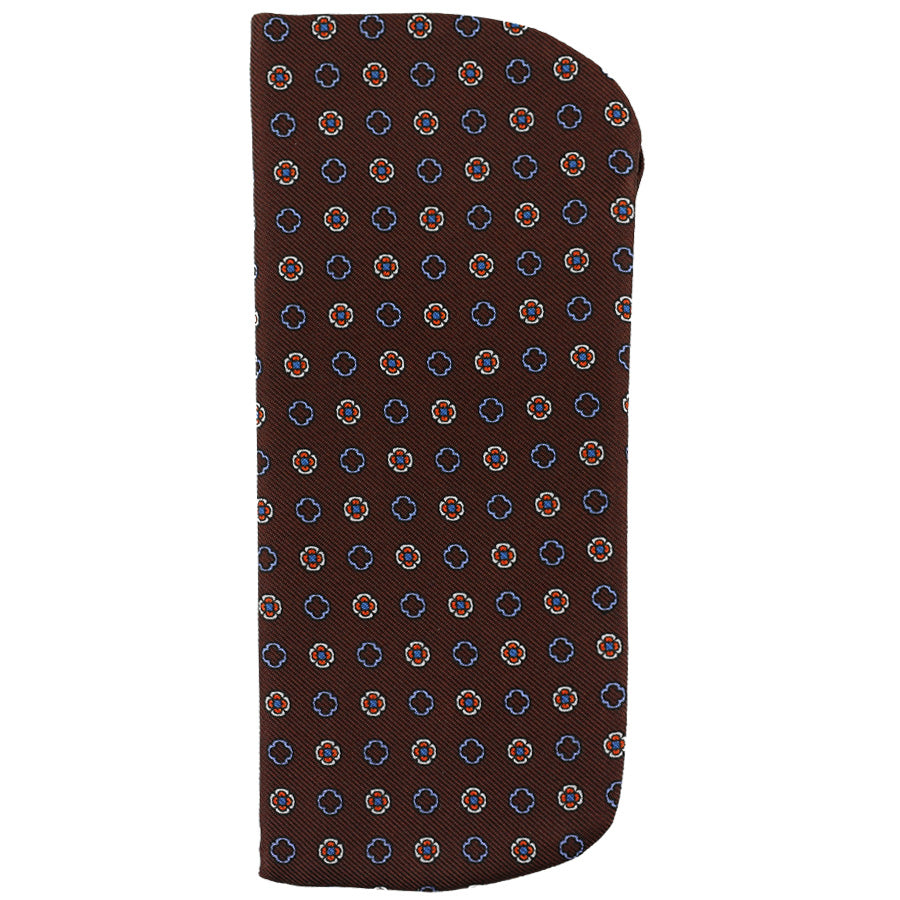 Floral Printed Silk Glasses Case - Brown