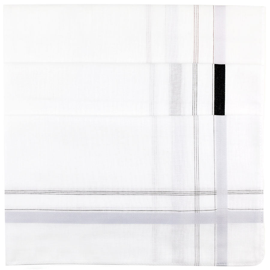 3x Striped White Cotton Handkerchief Set - Dove / Charcoal / Lavender
