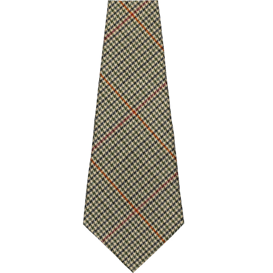 Abraham Moon Houndstooth Bespoke Wool Tie - Green