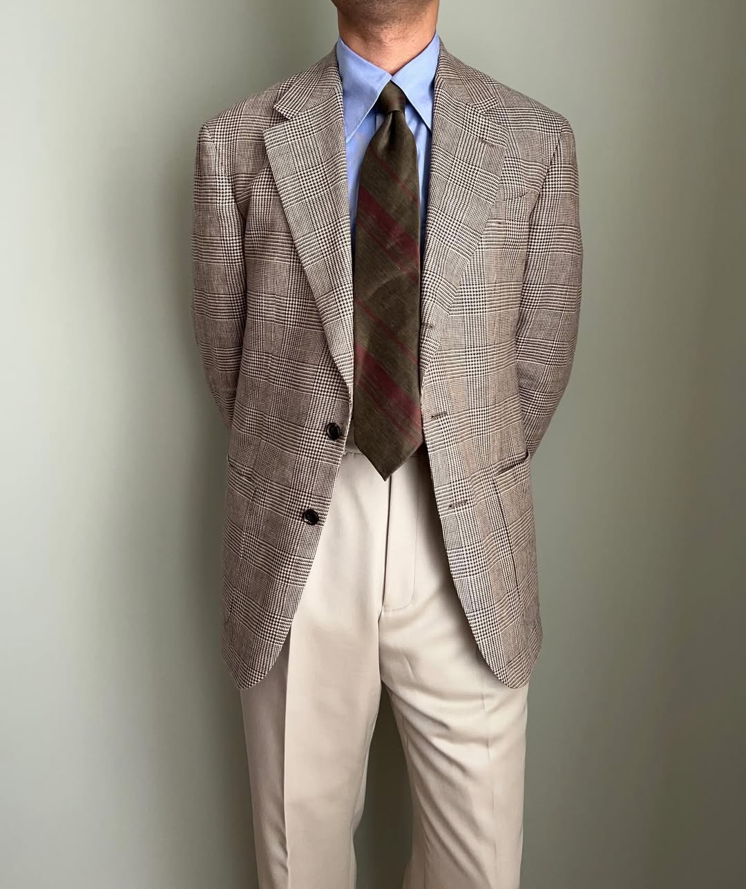 Repp Stripe Silk / Cotton Tie - Olive / Copper - Hand-Rolled