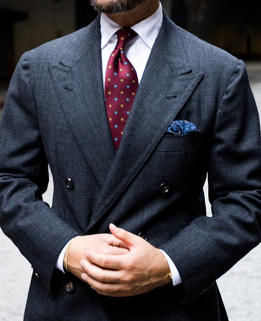 Paisley Motif Wool / Silk Pocket Square - Brown - 40x40cm