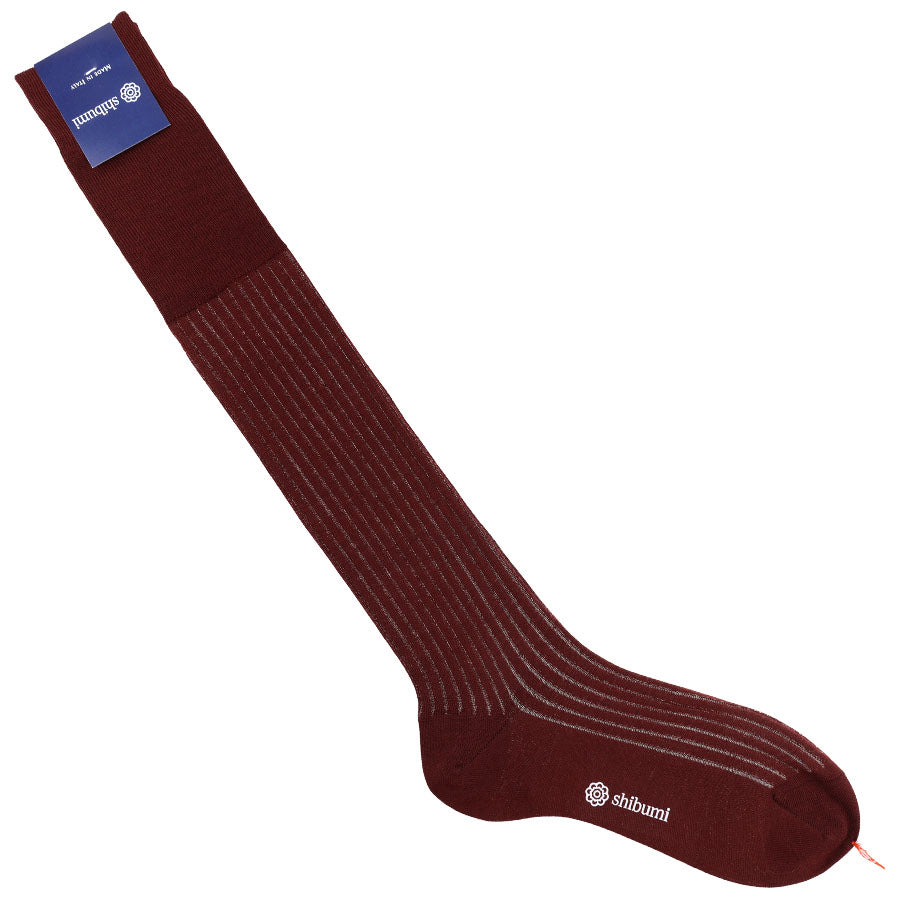 Knee Socks - Shadow Stripes - Burgundy / Beige - Wool Blend