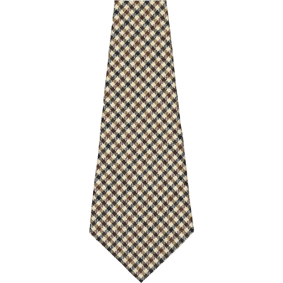 Abraham Moon Gun Club Check Bespoke Wool Tie - Beige