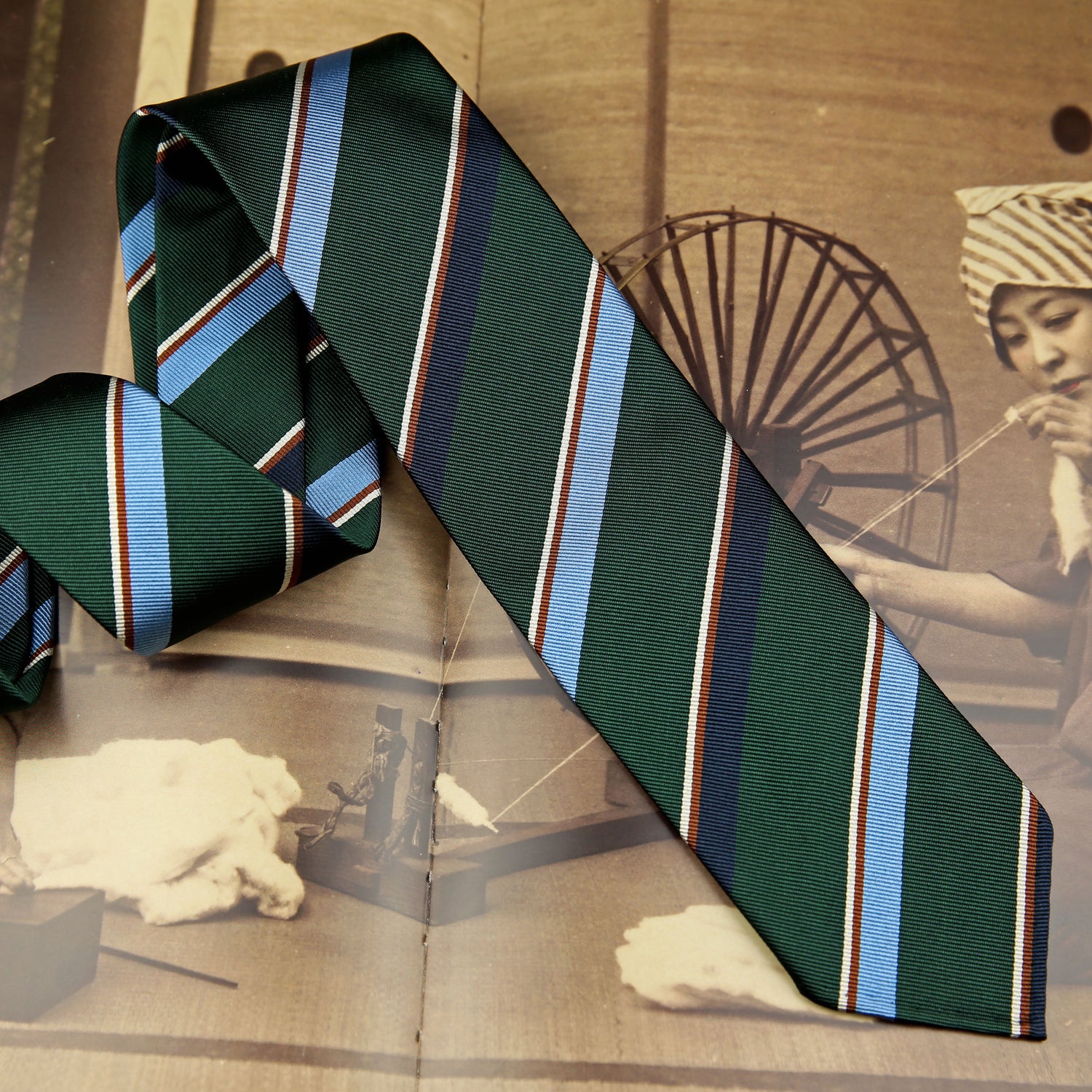 Bespoke Repp Stripe Silk Tie - Forest Green