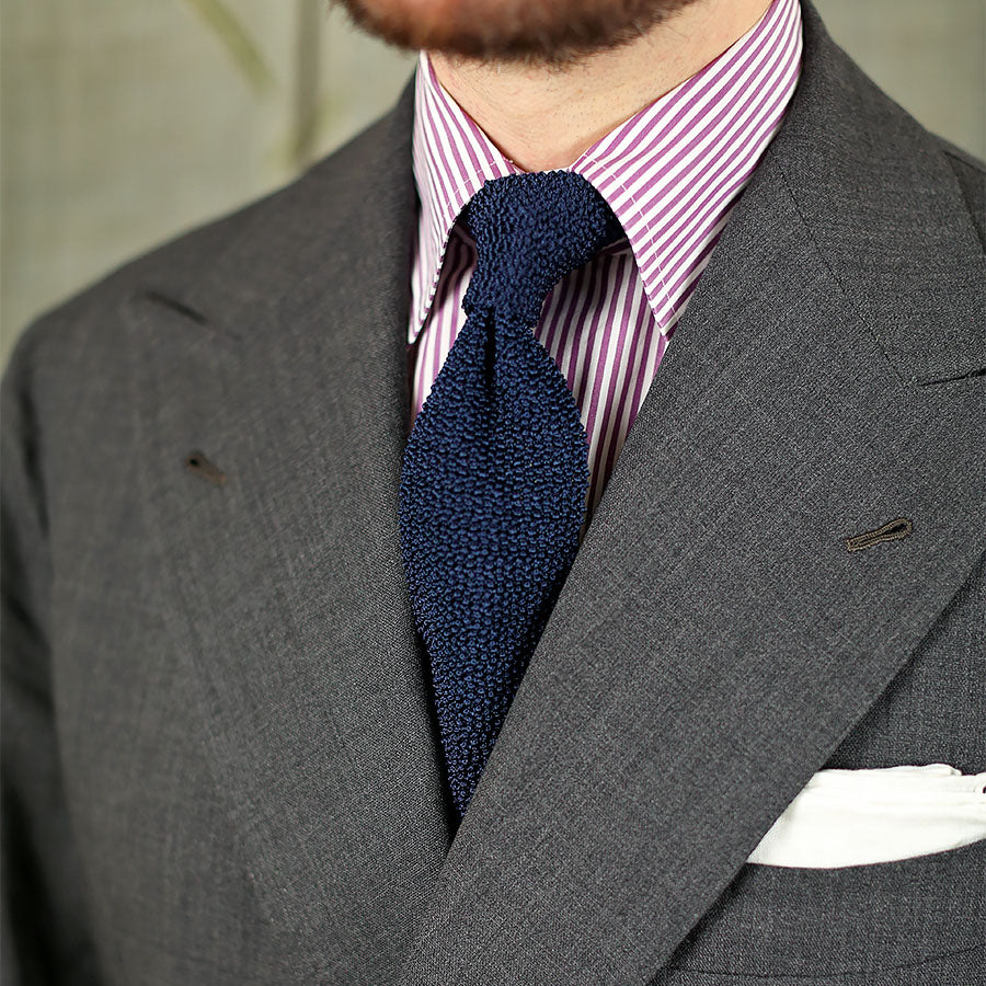 Crunchy Silk Knit Tie - Navy