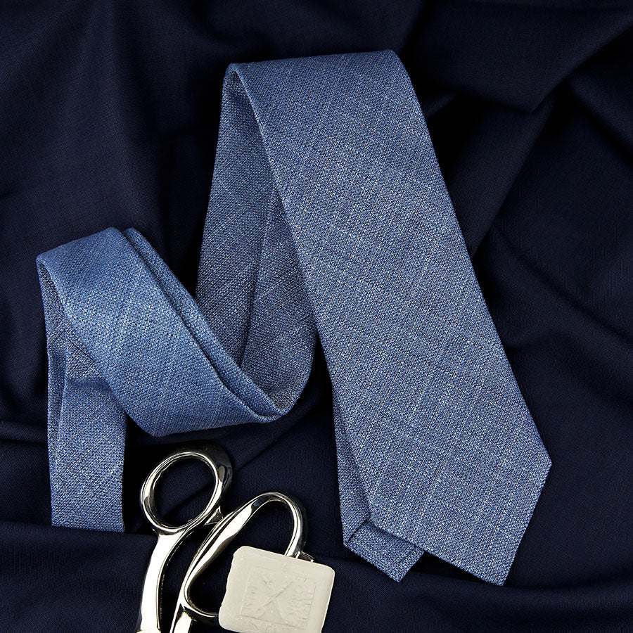 Plain Hopsack Bespoke Wool Tie - Blue