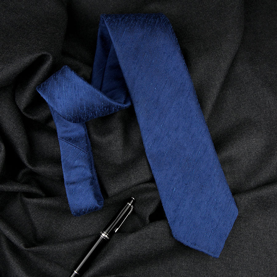 Plain Shantung Silk Bespoke Tie - Blue