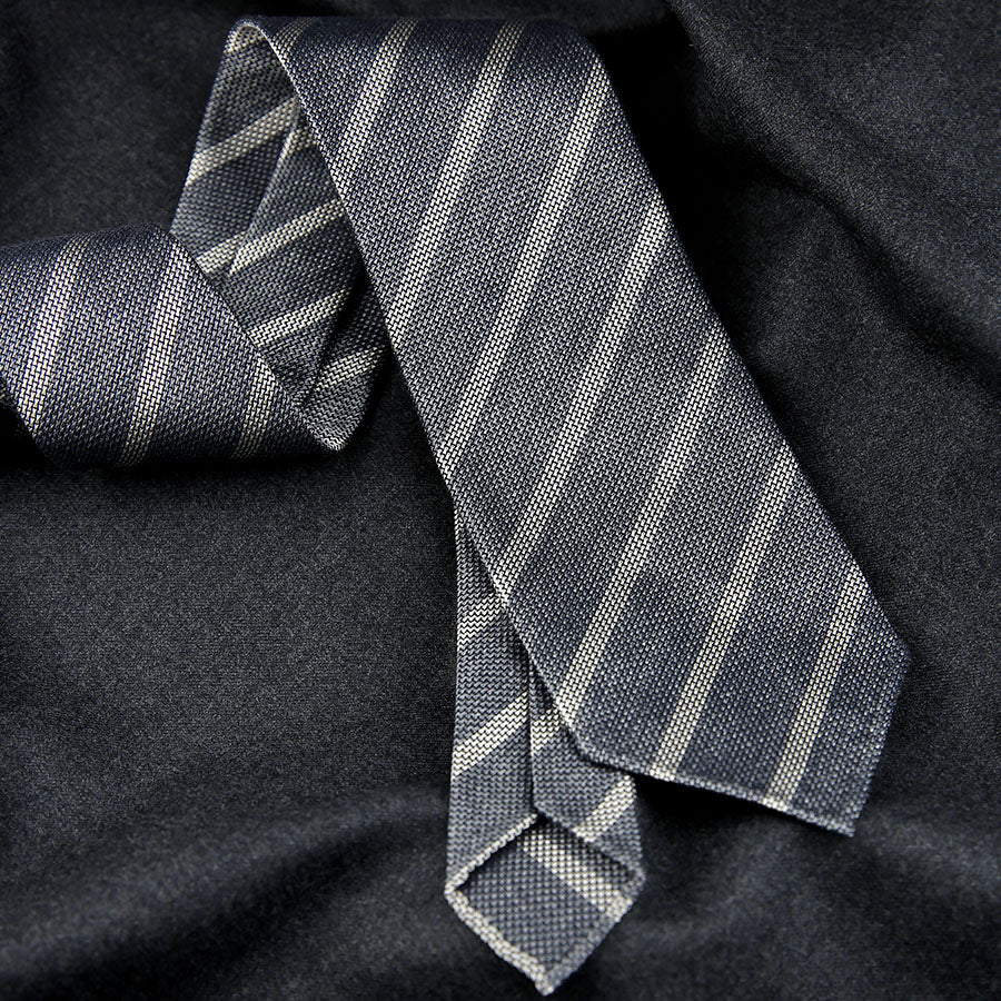 Striped Grenadine / Garza Fina Bespoke Tie - Grey Mottled