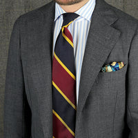 Block Stripe Super Repp Silk Tie - Navy / Burgundy / Gold