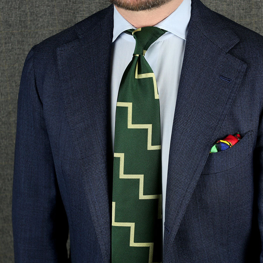 Artillery Repp Stripe Silk Tie - Forest - Hand-Rolled