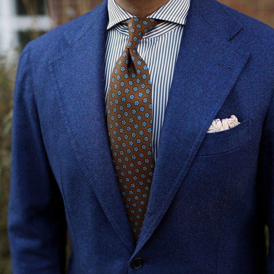 Floral Printed Silk Tie - Beech - Hand-Rolled
