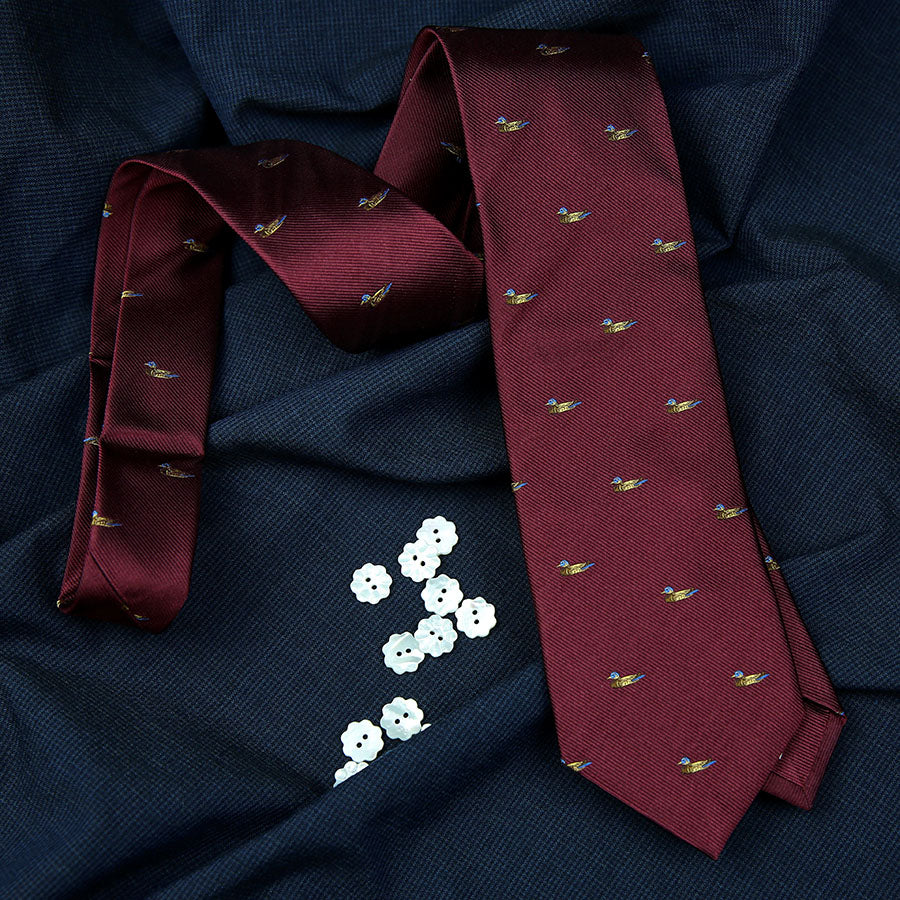 Vintage Bespoke Animal Crest Silk Tie - Burgundy