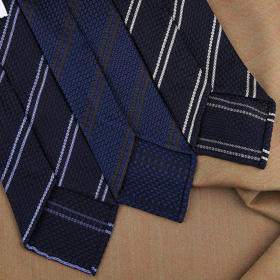 Striped Garza Grossa / Grenadine Bespoke Tie - Midnight / Blue