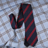 Triple Stripe Shantung Bespoke Tie - Navy / Cherry