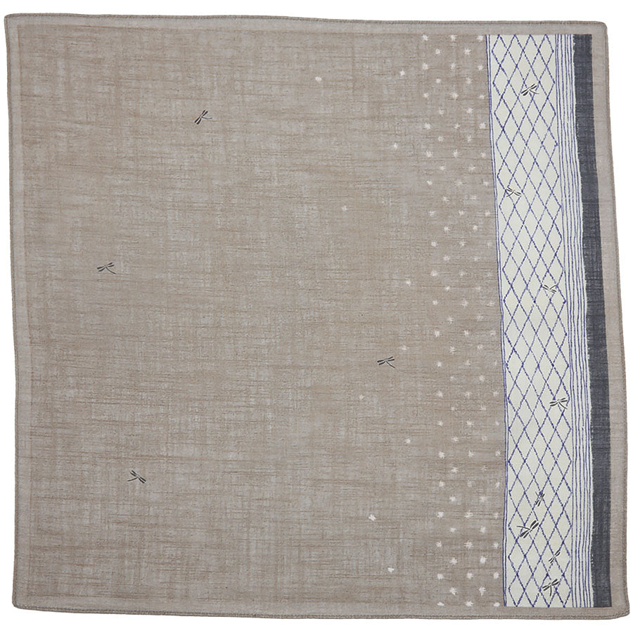 Dragonfly Motif Cotton Handkerchief - Beige