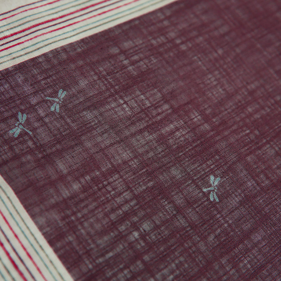 Dragonfly Motif Cotton Handkerchief - Eggplant
