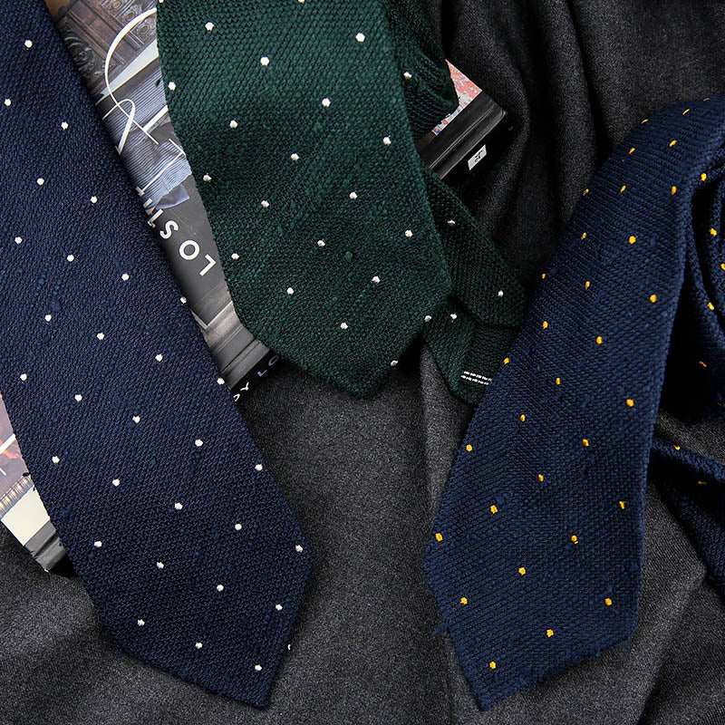 Dotted Shantung Grenadine Bespoke Tie - Navy / Yellow