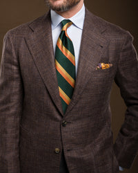 Japanese Repp Stripe Silk Tie - Forest / Beige / Orange